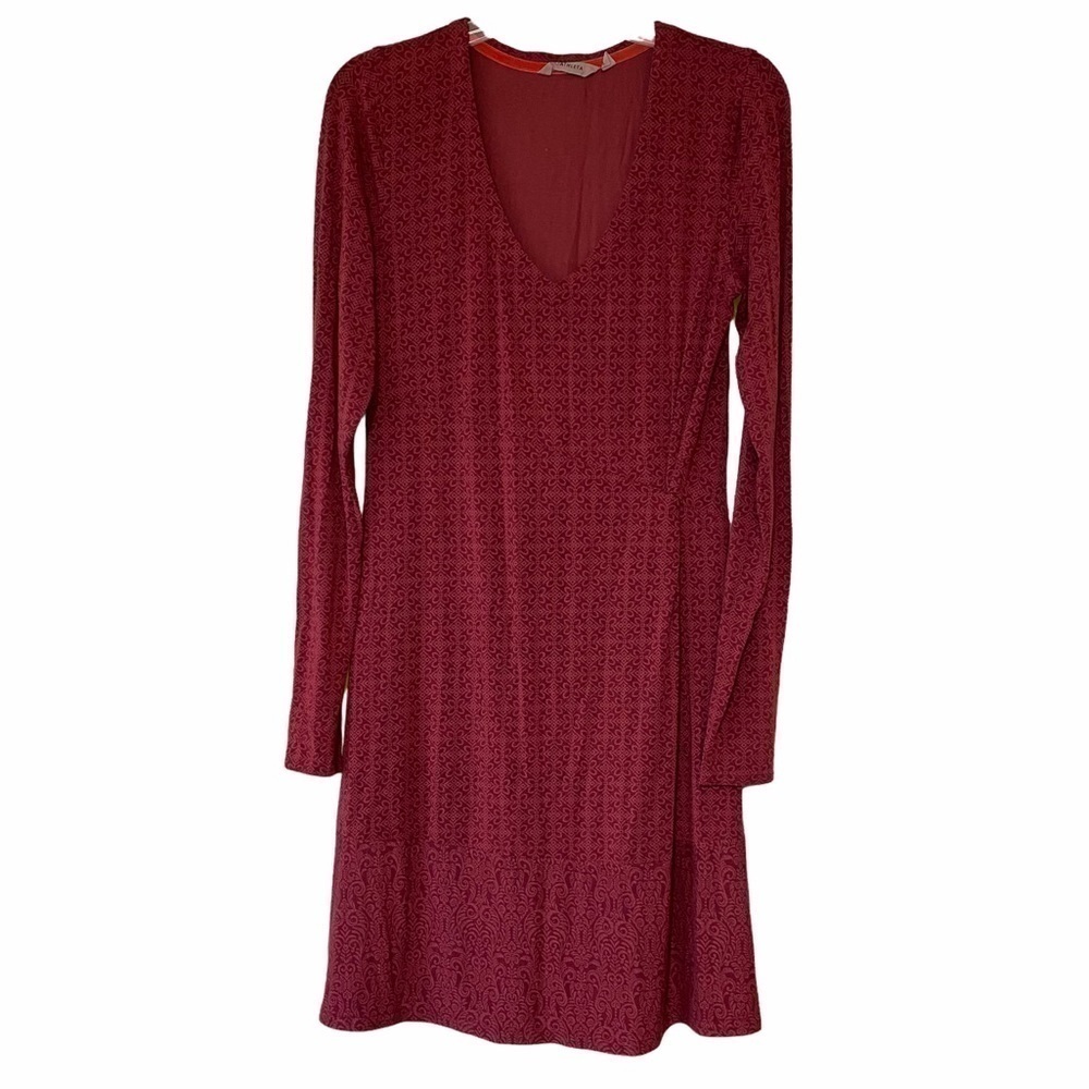 Athleta V Neck Long Sleeve Dress Burgundy Sz Small